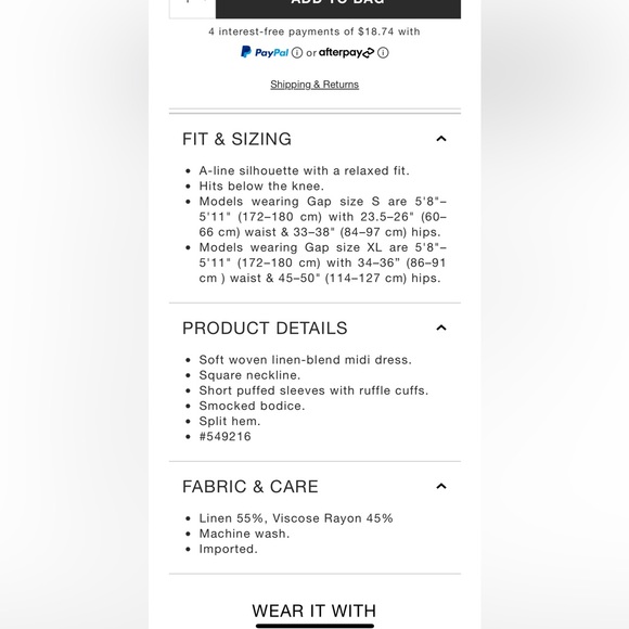 Black Linen-Blend Puff Sleeve Midi Dress from Gap NWT wonderful LBD! - Picture 4 of 8